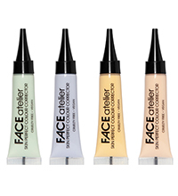 4 tubes of colour correcting makeup liquid by Face Atelier - green, purple, yellow and neutral